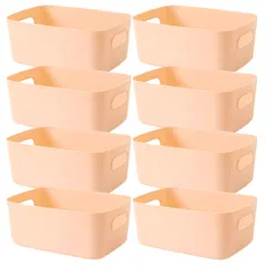 I'm so happy 収納ボックス プラスチックケース 小物 持ち手付き 持ち運び 引き出し 整理 キッチン 8個 (アプリコット) [アプリコット]