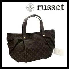 【russet】トートバッグ ナイロン レザー ブラウン/茶 モノグラム ロゴ 総柄 ハンドバッグ ラシット (SER-7426⑨)
