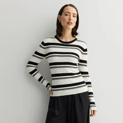 ナインウェスト レディース アウター ニット・セーター クルーネック リブ Womens Nine West Variegated Ribbed Crew Neck Sweater Molly Stripe ストライプ