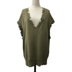 ロデオクラウンズ Rodeo Crowns ベスト ニット プルオーバー Vネック フリンジ ダメージ加工 FREE 緑 グリーン