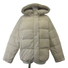 ジーユー GU ダウンジャケット 上着 M ピンクベージュ ファー付きフード 長袖 ショート丈 /PP ■ECD001