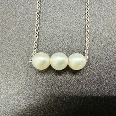 【淡水パール】 パール  3粒ネックレス ヴィンテージ SILVER925 磁性あり
