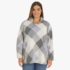 ランズエンド レディース アウター ジャケット・ブルゾン プラスサイズ フリース Plusize Lands End Powder Fleece QuarterZipullover Top Greyのサムネイル
