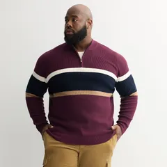 ソノマ メンズ アウター ニット・セーター トール Big Tall Sonoma Goods For Life Chestripe QuarterZip Sweater Burgundy Stripのサムネイル