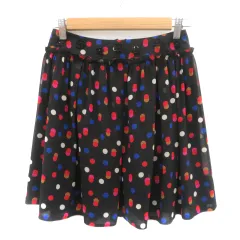 シンシアローリー CYNTHIA ROWLEY フレアスカート ギャザースカート ミニ丈 ドット柄 2 マルチカラー 黒 ブラック /YK5のサムネイル