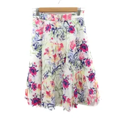 アプワイザーリッシェ Apuweiser-riche フレアスカート ギャザースカート ミモレ丈 麻 リネン混 花柄 2 マルチカラー オフホワイト /YK7