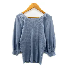 プロポーション ボディドレッシング PROPORTION BODY DRESSING ニット カットソー 七分袖 ラウンドネック 無地 レースアップリボン M 水色 ライトブルー /SY30