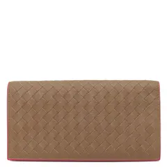 ボッテガヴェネタ BOTTEGA VENETA 長財布 イントレチャート コンチネンタル ウォレット レザー ブラウン×レッド ガンメタル金具 茶 二つ折り  【箱】【中古】