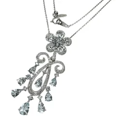 アクアマリン 3.58ct ダイヤモンド 0.44ct ネックレス K18WGホワイトゴールド 18金  8.4g 50cm レディース 【中古】【真子質店】【NN】【ex】