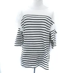 チャオパニック ティピー CIAOPANIC TYPY Tシャツ カットソー 七分袖 ラウンドネック ボーダー柄 カットアウト ONE 白 ホワイト 黒 ブラック /SM1