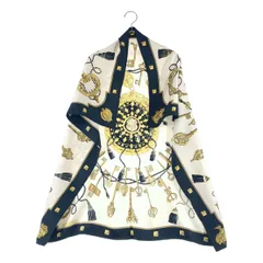 【美品】  HERMES / エルメス | カレ90 LES CLES 鍵柄 シルク スカーフ | アイボリー / ネイビー