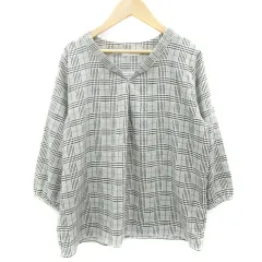 ドレスキップ DRESKIP ブラウス カットソー 七分袖 Vネック チェック柄 ホワイト 白 ブラック 黒 /YM9