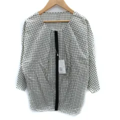 デプレ DES PRES トゥモローランド カットソー 七分袖 ラウンドネック グラフチェック柄 1 アイボリー 黒 ブラック /SM8