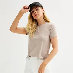ナインウェスト レディース トップス Tシャツ クルーネック Womens Nine West Essential Crewneck Tee Tan Canoe Heather ヘザーのサムネイル
