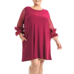 ニナレオナルド レディース トップス ワンピース プラスサイズ フリル メッシュ Plusize Nina Leonard Mesh Ruffle Dress Jazzy