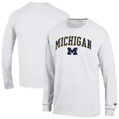 チャンピオン メンズ トップス Tシャツ ロゴ MensChampion White Michigan Wolverines Arch Over Logo Long Sleeve TShirt Mic White ホワイト