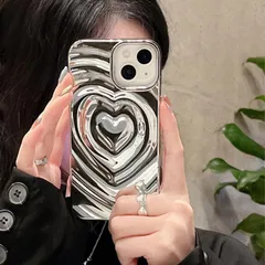 スマホケース iPhone ケース 可愛い おしゃれ 韓国 キラキラ メタリック シルバー ハート ぷっくり ソフトケース 新作