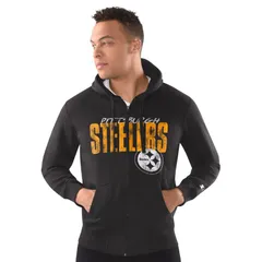 スターター メンズ アウター ジャケット・ブルゾン Tシャツ パーカー Menstarter Black Pittsburgh Steelers Distressed Classic FullZipのサムネイル