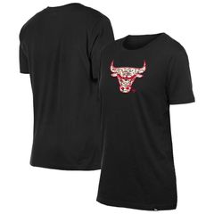 뉴엘라 여성 탑스 티셔츠 Womens New Era Black Chicago Bulls Glam Game Flower TShirt Bul Black 블랙