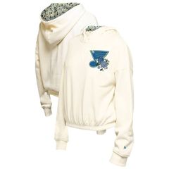 뉴에라 레이디스 탑스 T셔츠 플라워 무늬 크롭드 플라워 파커 Womens New Era Cream St Louis Blues Glam Game QuarterZip Cropped Floral Hoodie Pullove