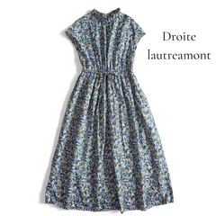 ◆美品◆ Droite lautreamont ドロワットロートレアモン フルーツ柄 シャツ ワンピース ロングワンピース 総柄  半袖 フレンチスリーブ フレアのサムネイル