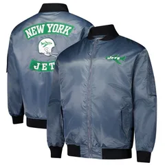 ミッチェルネス メンズ アウター ジャケット・ブルゾン トール Mens Mitchell Ness Charcoal New York Jets Big Tall Bomber FullZip Jaのサムネイル