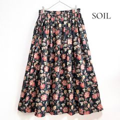 SOIL ソイル 花柄 ギャザー ロングスカート ウエストゴム コットン