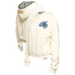 뉴에라 레이디스 탑스 T셔츠 플라워 무늬 크롭드 플라워 파커 Womens New Era Cream Detroit Red Wings Glam Game QuarterZip Cropped Floral Hoodie Pull