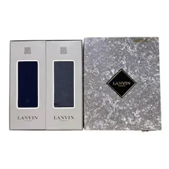 未使用  箱入り ランバン LANVIN ソックス 紳士 靴下 メンズ 25ｃｍ　2足セット ネイビー　紺　グレー　ワンポイント刺繍 無地リブ クルー丈 毛　ナイロン　メンズ ビジネスソックス のサムネイル