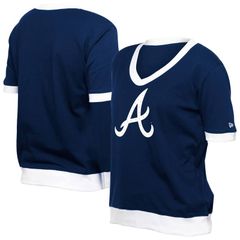뉴엘라 여성 탑스 티셔츠 V 넥 Womens New Era Navy Atlanta Braves Game Day Rhinestone VNeck TShirt Brv N