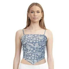 マッデンガール レディース トップス Tシャツ Juniors madden girl Smock TieBack Scarf Hem Top Medenim デニム