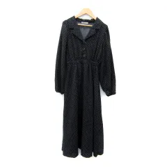 ナイスクラップ NICE CLAUP continuer de NICE CLAUP ワンピース ロング丈 マキシ丈 オープンカラー ドット柄 水玉柄 F 黒 ブラック /SY40