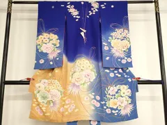 平和屋着物[]アンティーク　大正ロマン　七五三　女の子　5歳　祝着　四つ身　手描き　刺繍　花丸文　暈し染め　正絹　逸品　AABG3233ja