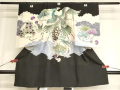 平和屋着物[]お宮参り　男の子　祝着　産着　初着　のしめ　駒刺繍　鷹　草花丸文　銀彩　正絹　逸品　AABG3239ja