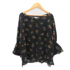 グローバルワーク GLOBAL WORK ブラウス カットソー 七分袖 花柄 L マルチカラー 黒 ブラック /YK18