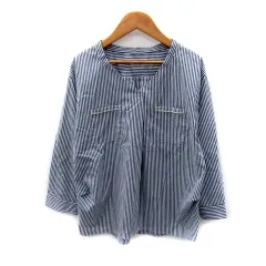 エニィスィス エニシス anySiS ブラウス シャツ 長袖 Vネック ストライプ柄 1 青 ブルー 白 ホワイト /SY24