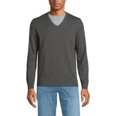 ランズエンド メンズ アウター ニット・セーター Vネック コットン Mens Lands End Fine Gauge Cotton VNeck Sweater Charcoal Heather チャコール