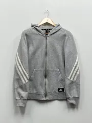 アディダス 3本線 グレー フードジップアップ