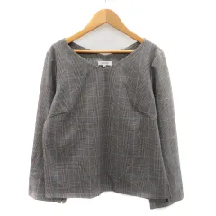 プラステ PLST カットソー 長袖 Vネック グレンチェック柄 M マルチカラー 黒 ブラック /YK20