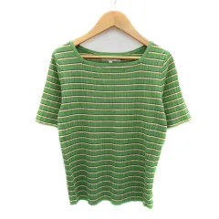 グローブ grove ニット カットソー 半袖 スクエアネック マルチボーダー柄 M マルチカラー イエローグリーン 黄緑 /YK43
