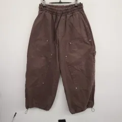 レディース LLサイズ SLOGAN ダブルニー コットン 밴딩 パンツ