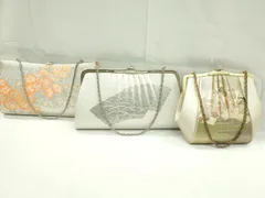 平和屋着物▼和装小物　和装バッグまとめて３点　ハンドバッグ　飛鶴花文　地紙重ね芝草文　金銀糸　逸品　CABD8556ju