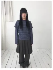 ウオン stripe layered tee ストライプ レイヤードTシャツ purple