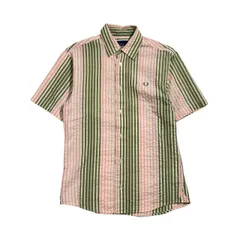 FRED PERRY フレッドペリー ストライプ シアサッカー 半袖 シャツ S /グリーン×ピンク系 メンズ ヒットユニオン