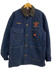 BIG BEN (ビッグベン) デニムカバーオール チョアコート ブランケット付 襟コーデュロイ 企業系 刺繍 USA製 80S 古着 ビンテージ 44 ブルー メンズ/004