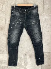 ディースクエアード2 ブラック キルティング バイカー デニム 46