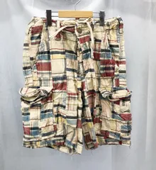 Abercrombie&Fitch カーゴショートパンツ パッチワーク柄  チェック柄　アイボリー系 ショートパンツ　アバクロ　ダメージ メンズ ファッション _234023