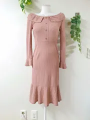 アトリエナイン オフショルダーニットONE PIECE 44 55 マーメイド ロング丈ワンピース インディーピンク