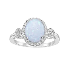 Gemminded レディース アクセサリー リング Gemminded Sterling Silver LabCreated Opal LabCreated White Sapphire Ring Sterling ホワイト