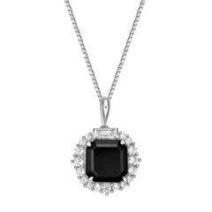 Gemminded レディース アクセサリー ネックレス・チョーカー・ペンダントトップ レース Gemminded Sterling Silver Onyx LabCreated White Sapphire Halo Pendant Necklace Ste